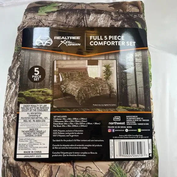 Realtree Xtra Green Camo Full 5 Piece Comforter Set Bedding Northwest Group - Picture 2 of 6
